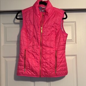 Lilly Pulitzer Pink Quilted Vest with Stand-Up Collar